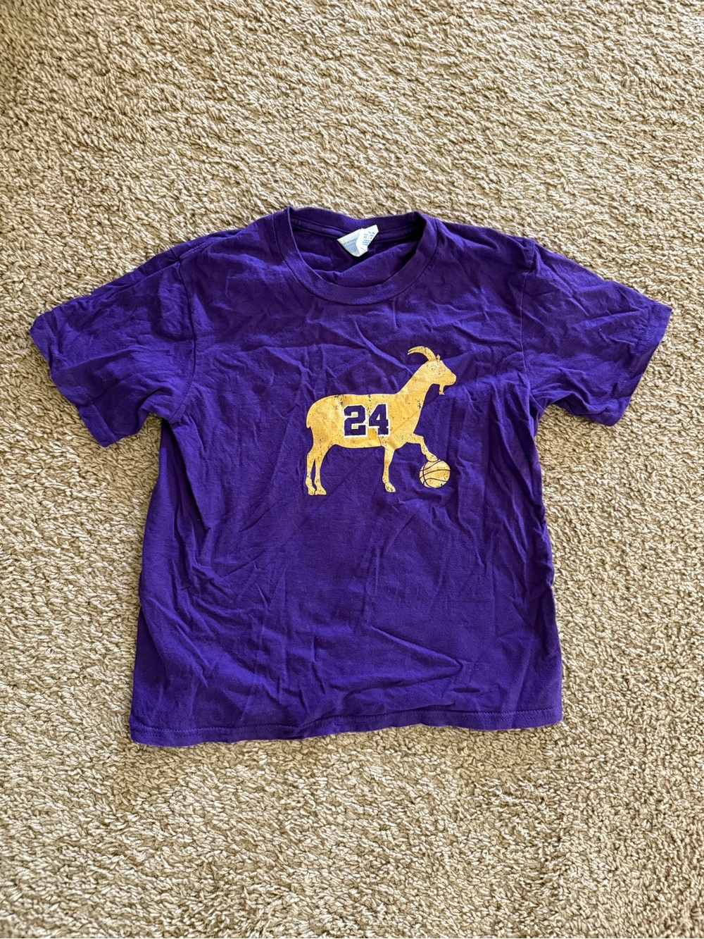 Kids Purple Graphic Tee with Gold Goat and 24 basketball Kobe